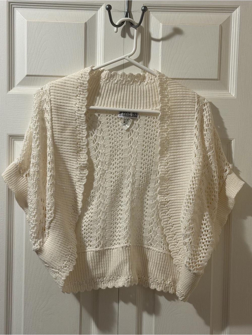 Open-Knit Short Sleeve Cardigan Sweater Size 1X